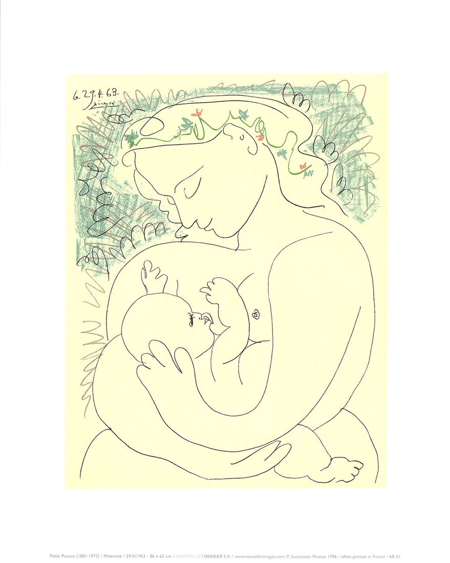 Maternite: Maternite by Pablo Picasso, 1996 Unsigned Offset Lithograph. Paper size is 12 x 9.5 inches, with an image size of 8.75 x 6.75 inches. The Offset Lithograph is from an unknown edition size. and is not
