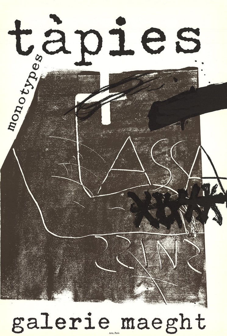 Monotypes: Monotypes by Antoni Tapies, 1974 Unsigned Lithograph. Paper size is 29 x 19.5 inches, with an image size of 29 x 19.5 inches. The Lithograph is from an unknown edition size. and is not framed. The