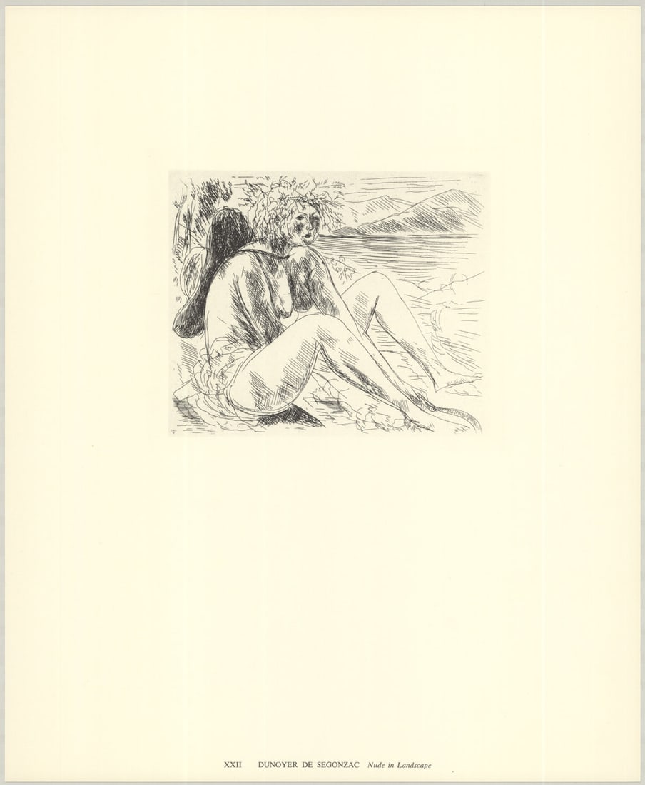 Figure in Landscape: Figure in Landscape by Dunoyer de Segonzac, 1974 Unsigned Lithograph. Paper size is 17 x 14 inches, with an image size of 5.75 x 7 inches. The Lithograph is from an unknown edition size. and is not