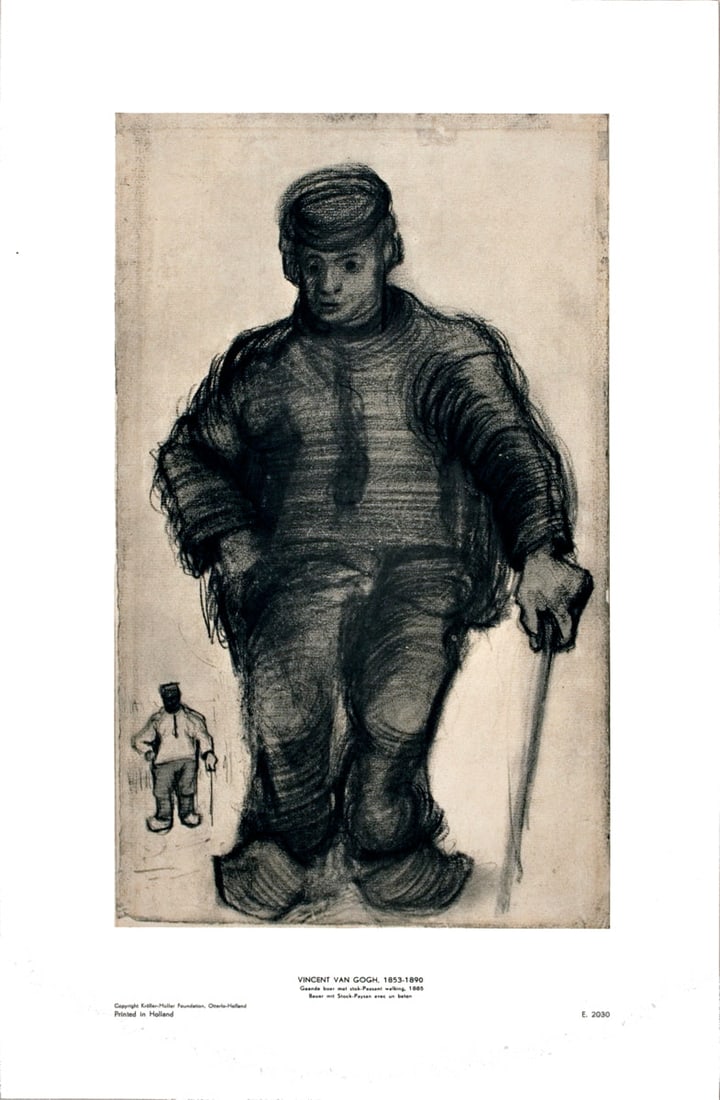 Peasant Walking: Peasant Walking by Vincent van Gogh, Unsigned Offset Lithograph. Paper size is 17.5 x 11.5 inches, with an image size of 13 x 7.75 inches. The Offset Lithograph is from an unknown edition size. and