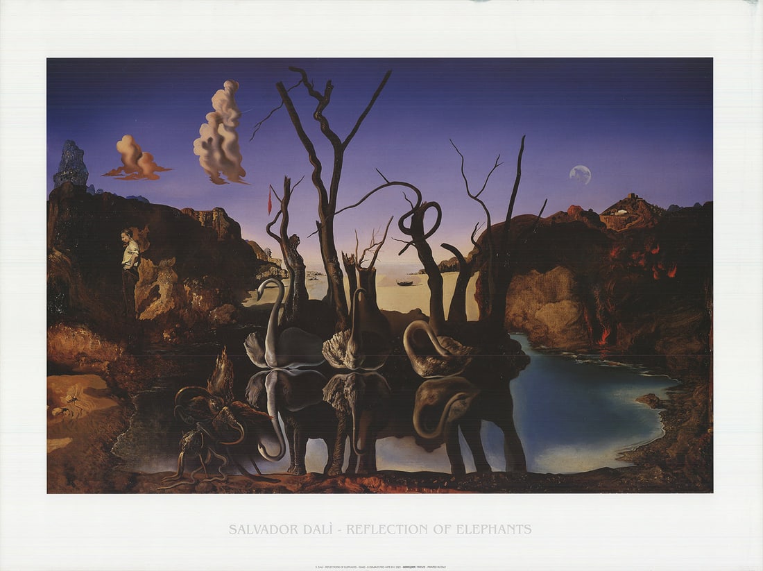 Reflection of Elephants: Reflection of Elephants by Salvador Dali, 2001 Unsigned Offset Lithograph. Paper size is 23.75 x 31.5 inches, with an image size of 18 x 27.5 inches. The Offset Lithograph is from an unknown edition s