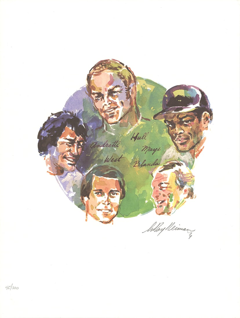 Sports Legends: Sports Legends by LeRoy Neiman, 1975 Unsigned Offset Lithograph. Paper size is 24 x 18 inches, with an image size of 12 x 13 inches. The Offset Lithograph is from an edition size of 300 and is not