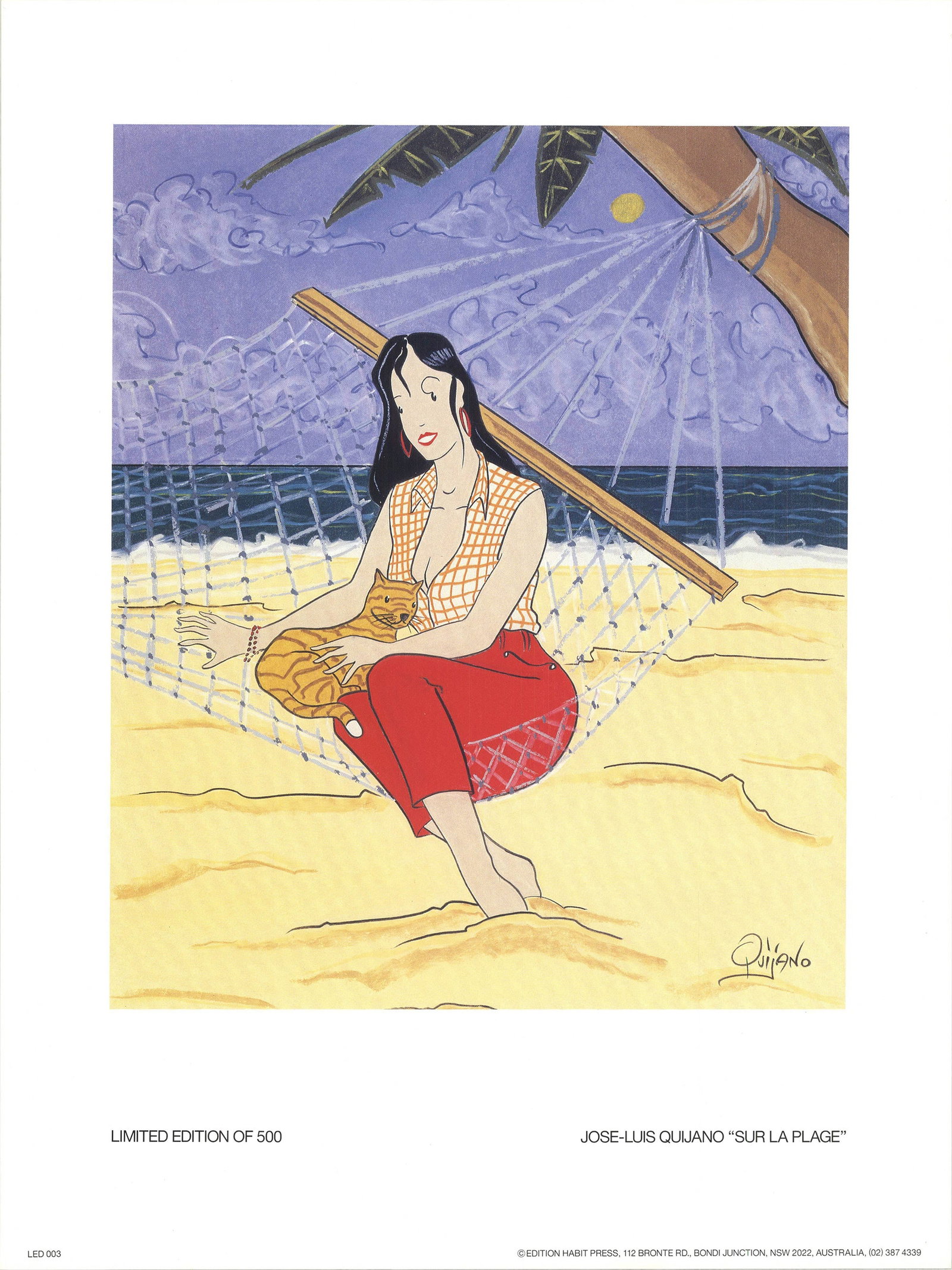 Sur La Plage: Sur La Plage by Jose-Luis Quijano, 1990 Unsigned Offset Lithograph. Paper size is 15.75 x 11.75 inches, with an image size of 11 x 9 inches. The Offset Lithograph is from an edition size of 500 and