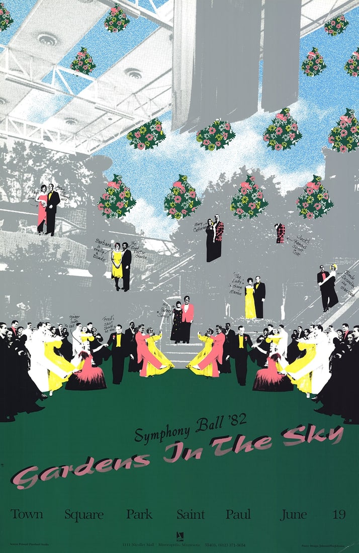 Symphony Ball 82: Gardens in the Sky: Symphony Ball 82: Gardens in the Sky by Johnson Plus Johnson, 1982 Unsigned Serigraph. Paper size is 37.5 x 24 inches, with an image size of 37.5 x 24 inches. The Serigraph is from an unknown edition
