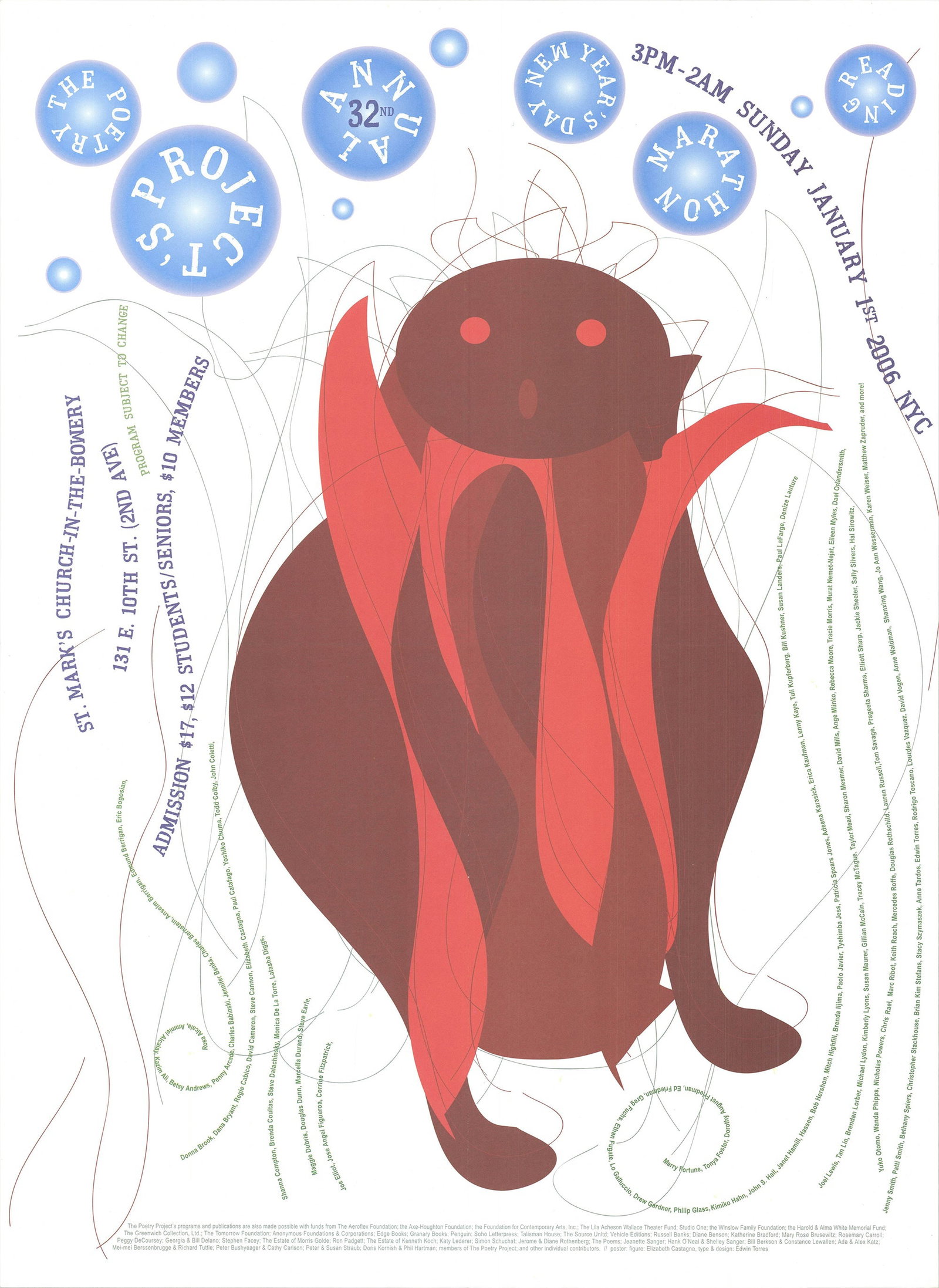 The Poetry Project: The Poetry Project by Elizabeth Castagna, 2006 Unsigned Offset Lithograph. Paper size is 22.5 x 16.5 inches, with an image size of 22.5 x 16.5 inches. The Offset Lithograph is from an unknown edition 