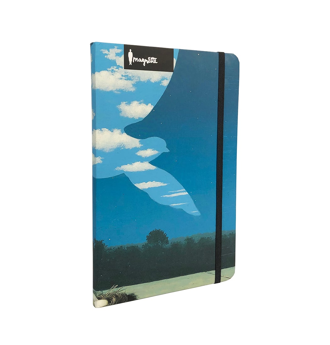 The Return (lg): The Return (lg) by Rene Magritte, Unsigned Notebook. Paper size is 8 x 8.5 x 5.25 inches, with an image size of 8.5 x 5.25 inches. The Notebook is from an unknown edition size. and is not framed. The