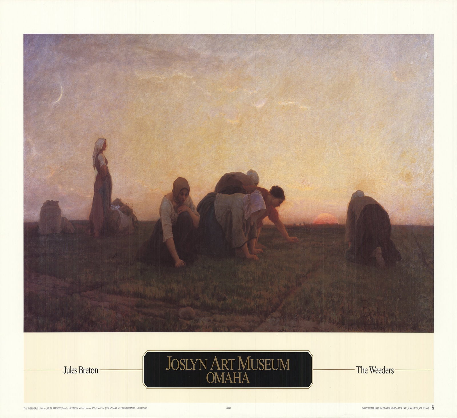 The Weeders: The Weeders by Jules Breton, 1990 Unsigned Offset Lithograph. Paper size is 21.5 x 31 inches, with an image size of 20 x 29.5 inches. The Offset Lithograph is from an unknown edition size. and is not