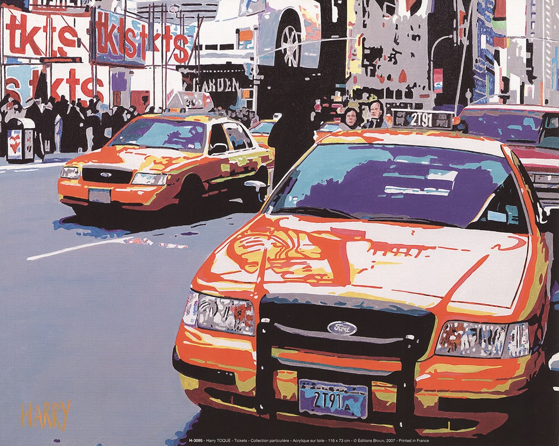 TKTS, Times Square: TKTS, Times Square by Harry Toque, 2007 Unsigned Offset Lithograph. Paper size is 9.5 x 11.75 inches, with an image size of 9.5 x 11.75 inches. The Offset Lithograph is from an unknown edition size.