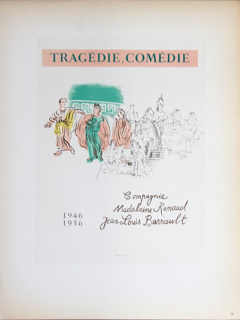 Tragedie, Comedie: Tragedie, Comedie by Raoul Dufy, 1959 Unsigned Lithograph. Paper size is 12.5 x 9.25 inches, with an image size of 8.75 x 6.5 inches. The Lithograph is from an unknown edition size. and is not