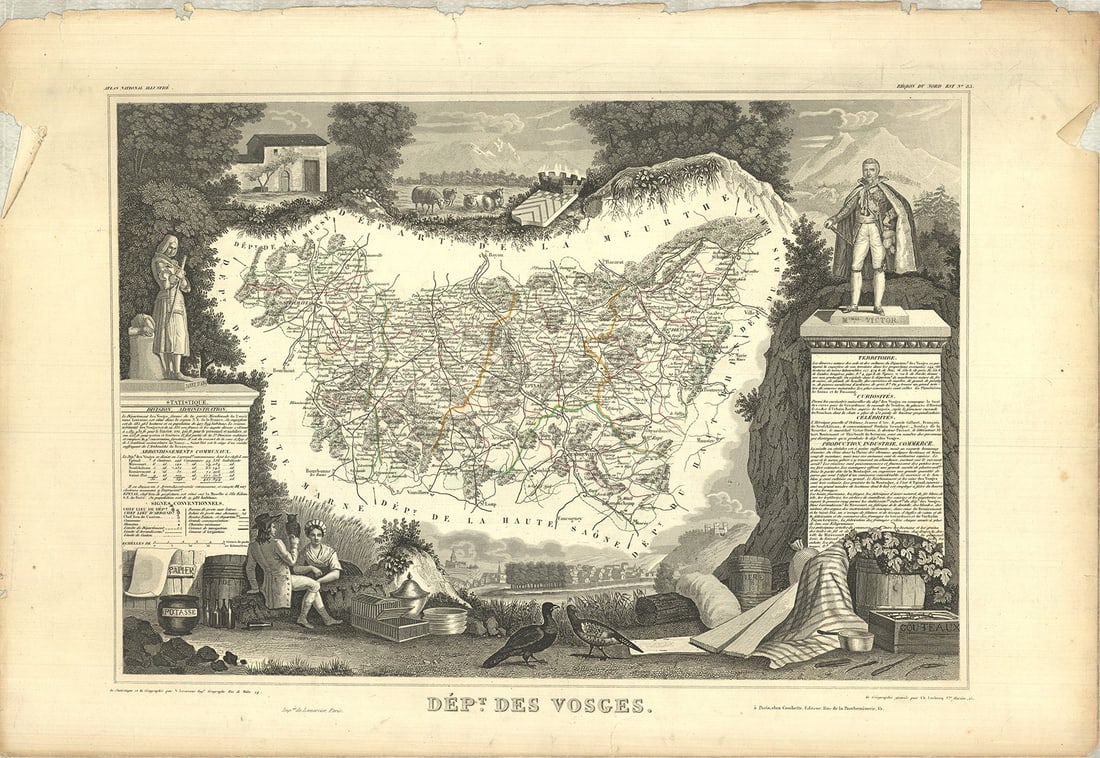 Vosges Department: Vosges Department by Victor Levasseur, 1846 Unsigned Lithograph. Paper size is 14 x 21 inches, with an image size of 11 x 16 inches. The Lithograph is from an unknown edition size. and is not framed.