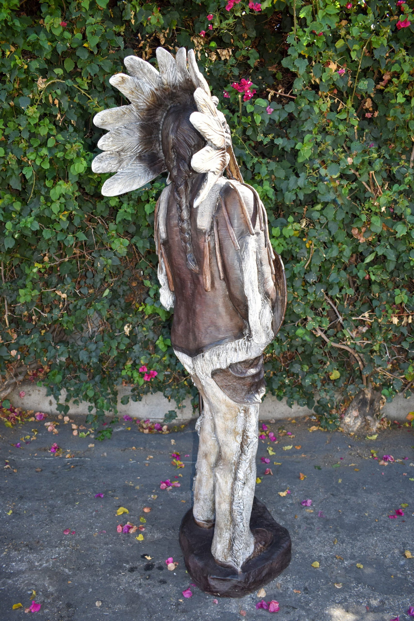 Indian Chief Green and Brown Patina Detailed Bronze Statue 42" x 24" x 74"H - 4