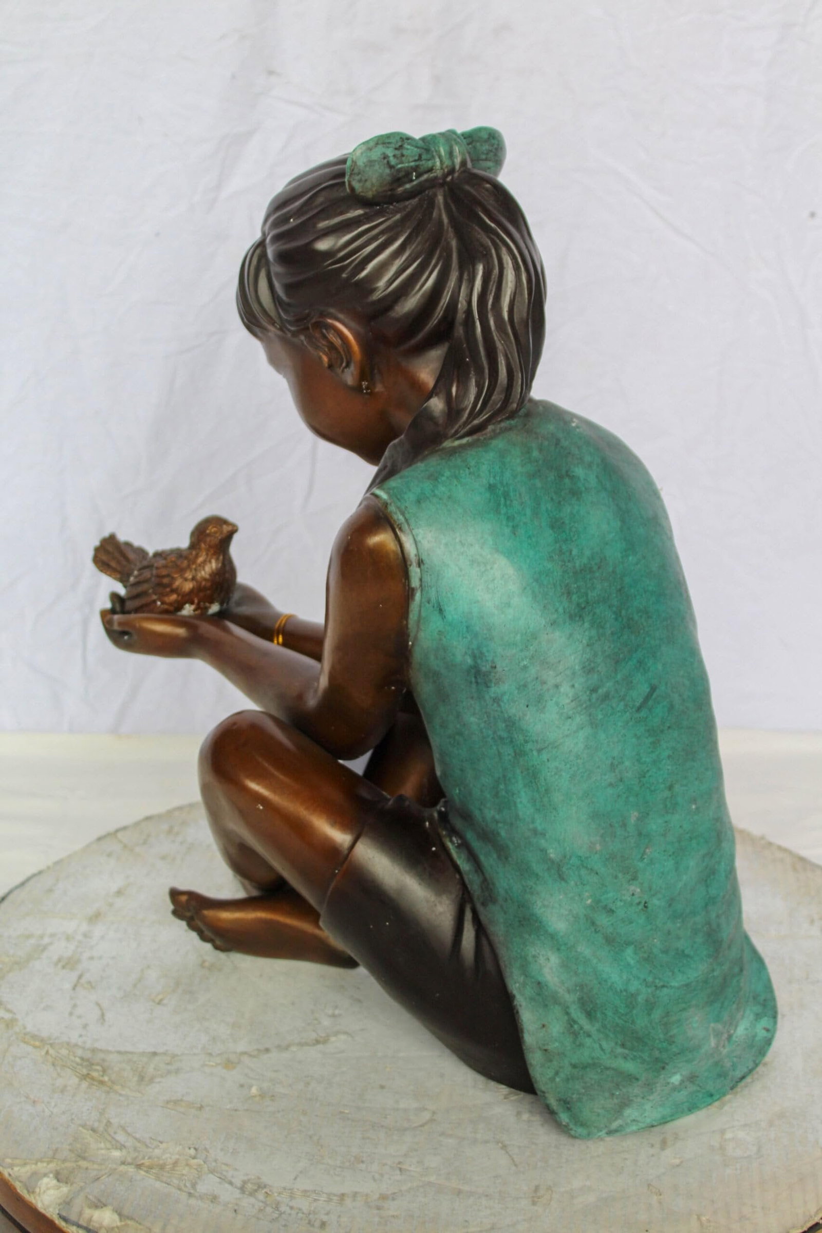 Bronze Girl Holding Bird Statue – Handcrafted Lost Wax Cast Sculpture with Natural Patina Finish - 7