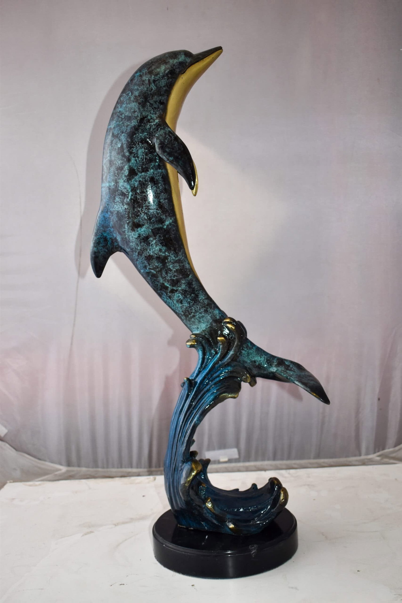 Dolphin Jumping the Waves Colored Bronze Statue Size: 15" x 10" x 31"H - 4