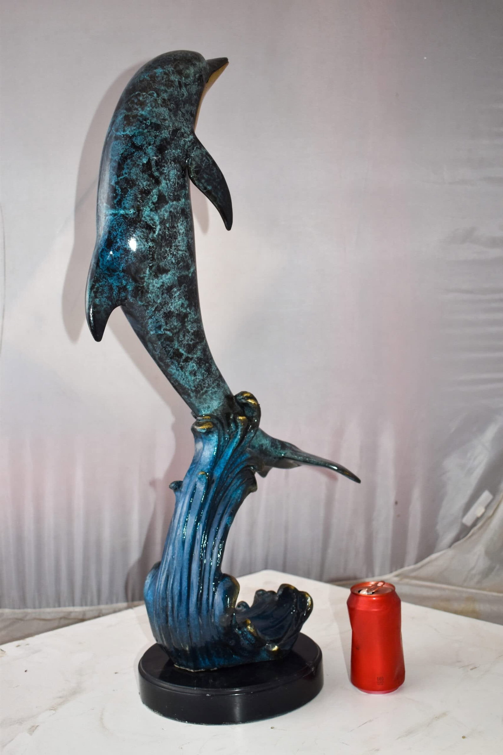 Dolphin Jumping the Waves Colored Bronze Statue Size: 15" x 10" x 31"H - 5