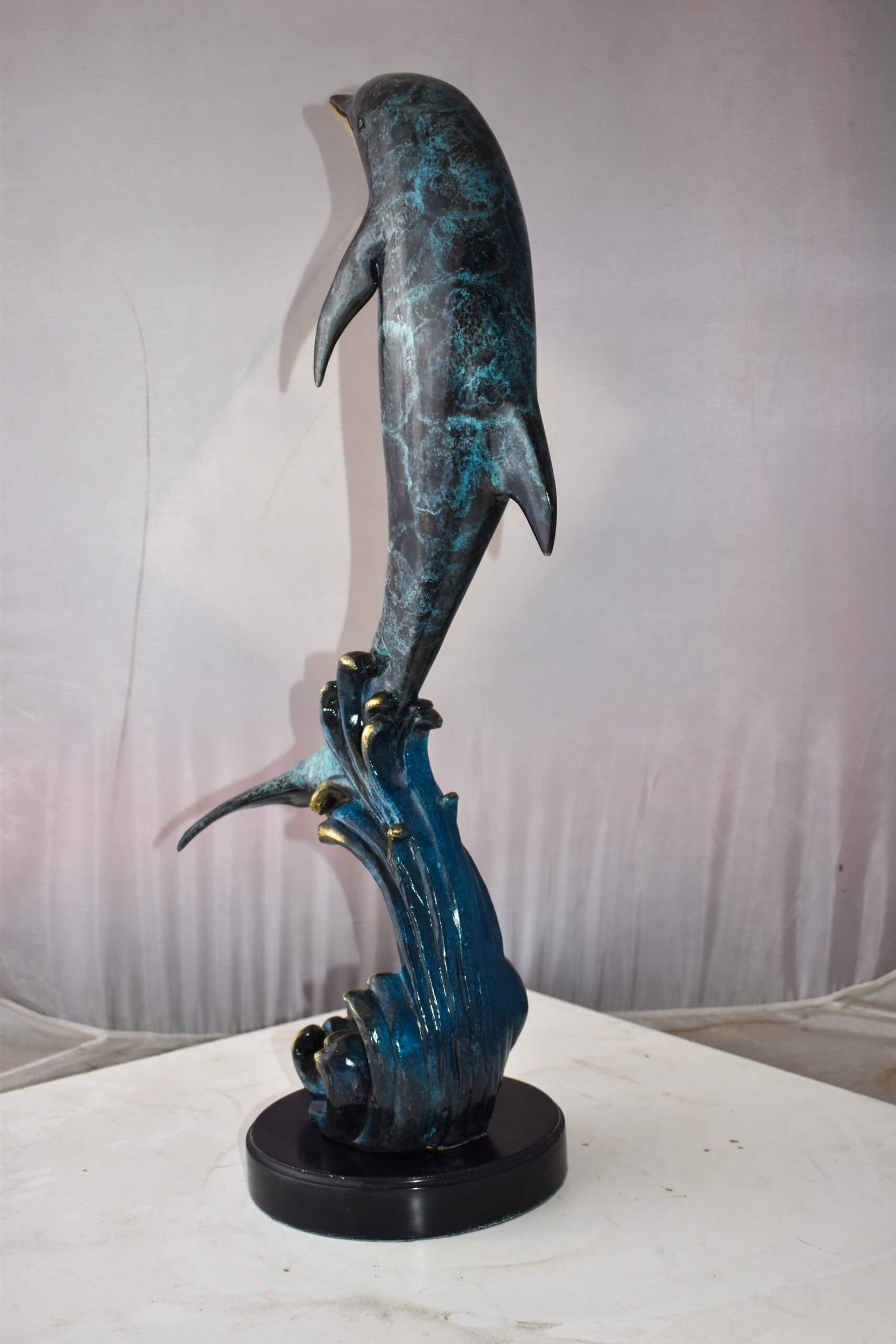 Dolphin Jumping the Waves Colored Bronze Statue Size: 15" x 10" x 31"H - 6