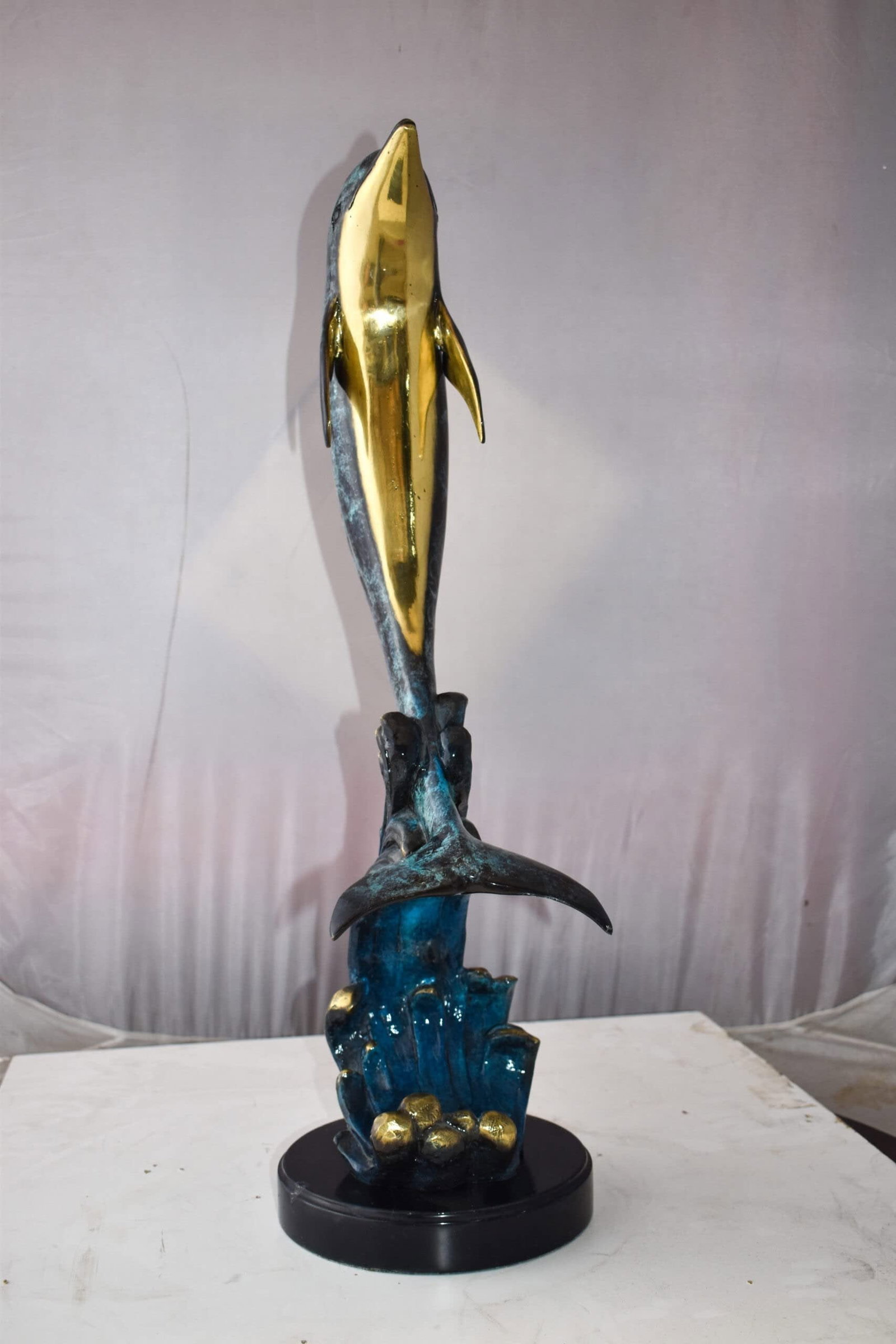 Dolphin Jumping the Waves Colored Bronze Statue Size: 15" x 10" x 31"H - 8