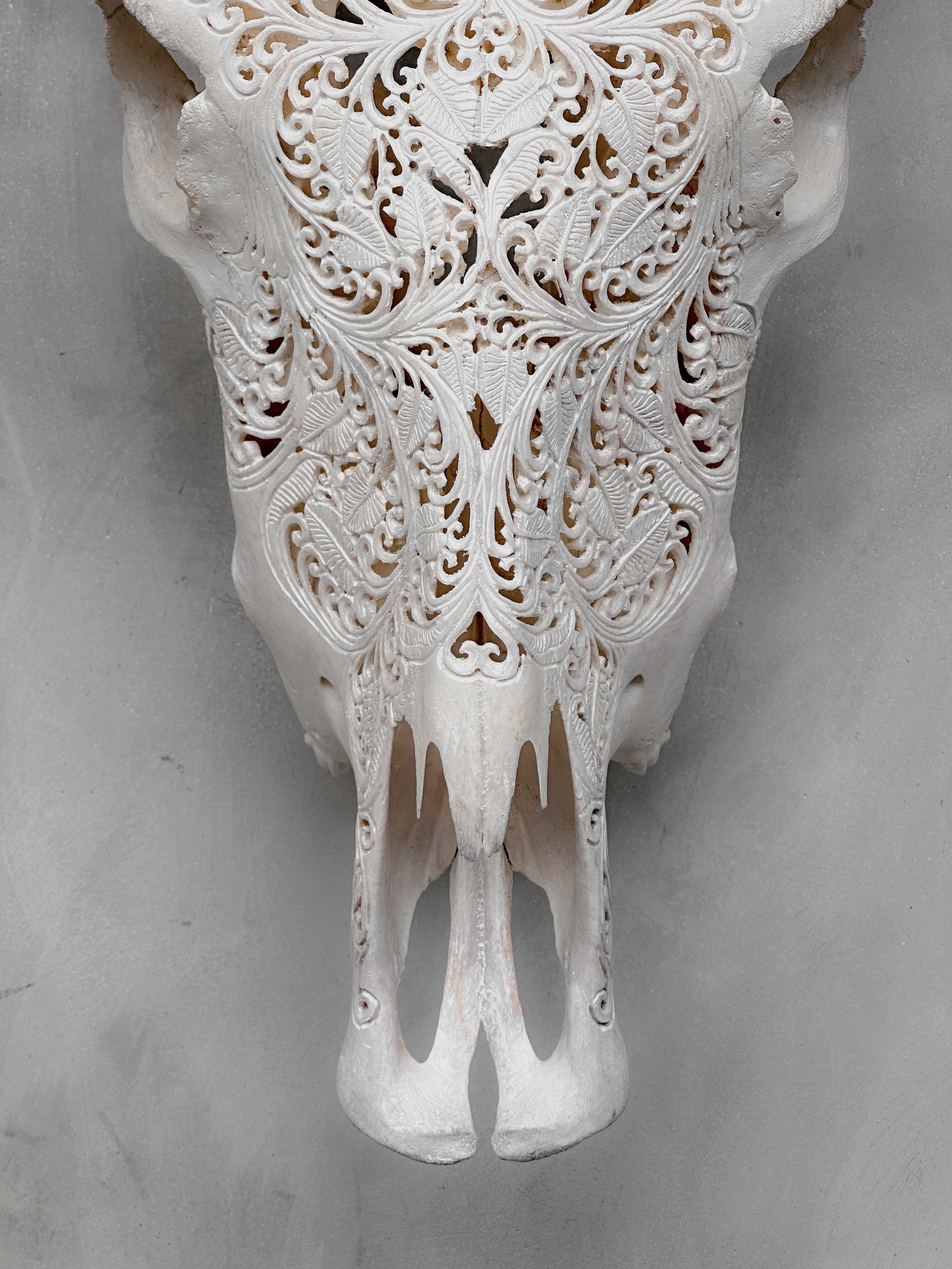White bull's skull - Star mandala motif with turquoise inlay - 4