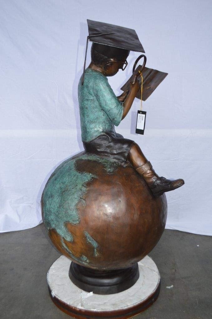 Student learning on top of world bronze statue - Size: 28"L x 24"W x 52"H. - 7