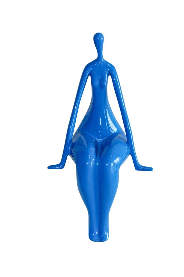 Modern Abstract Art Resin Statue Sitting On Edge Female Figure 8" x 6" x 15"H: Title:Modern Abstract Art Resin Statue Sitting On Edge Female Figure 8" x 6" x 15"H Description:Elegant abstract woman sitting on edge, sculpture in a smooth, glossy blue finish. Minimalist design