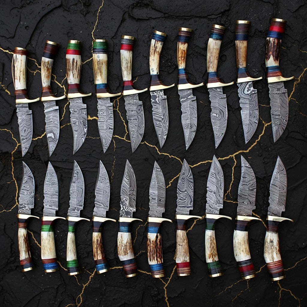 20pc Handmade Damascus Steel 6" Stag Horn Fixed Blade Knife Set USA Craft - 2
