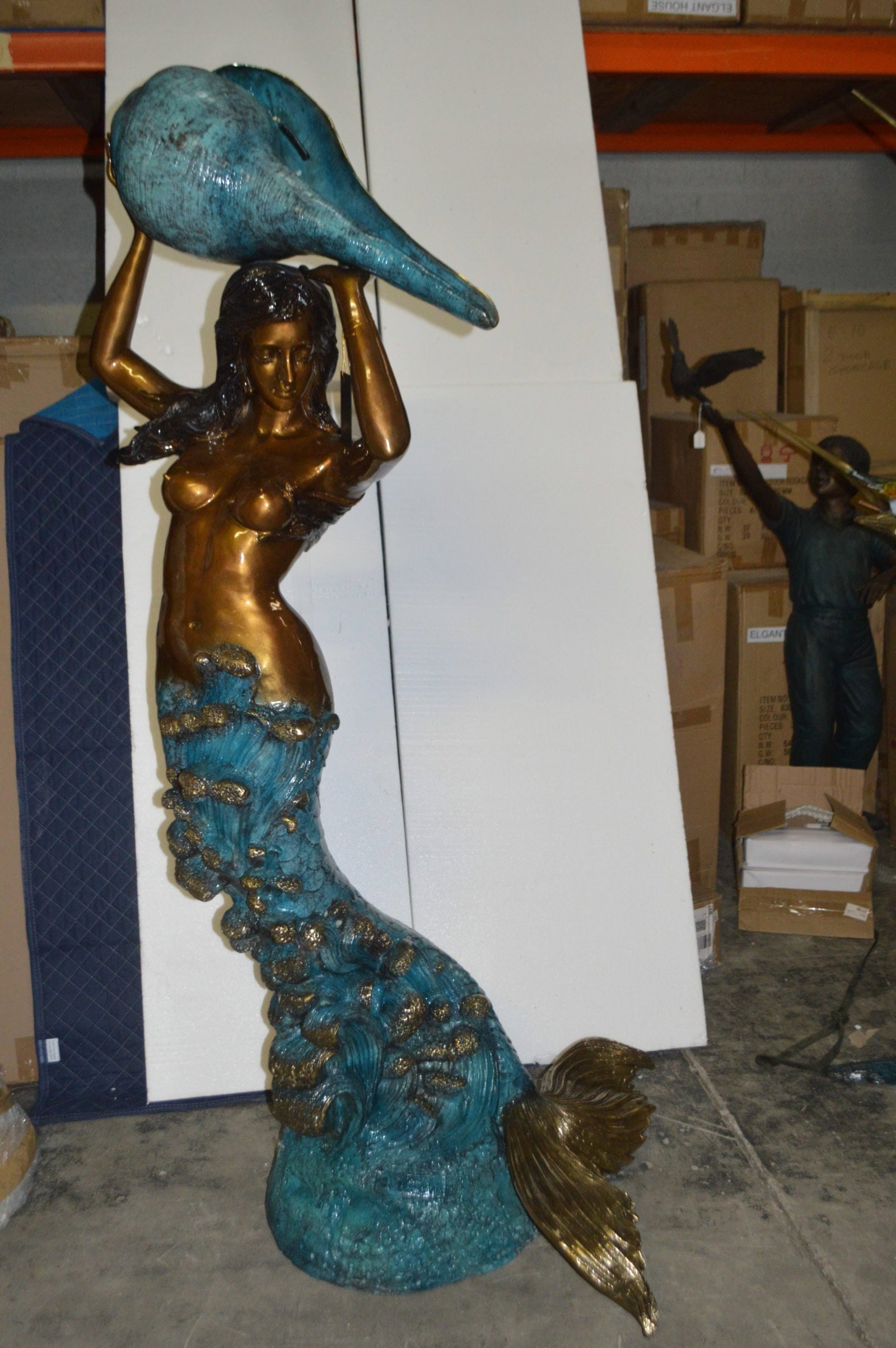 Mermaid holding a shell - large Bronze Statue Art Nude 43"L x 30"W x 76"H. - 12