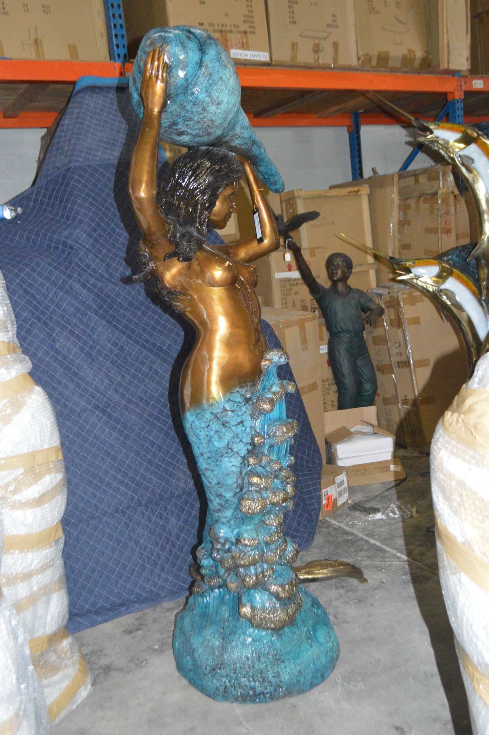 Mermaid holding a shell - large Bronze Statue Art Nude 43"L x 30"W x 76"H. - 6