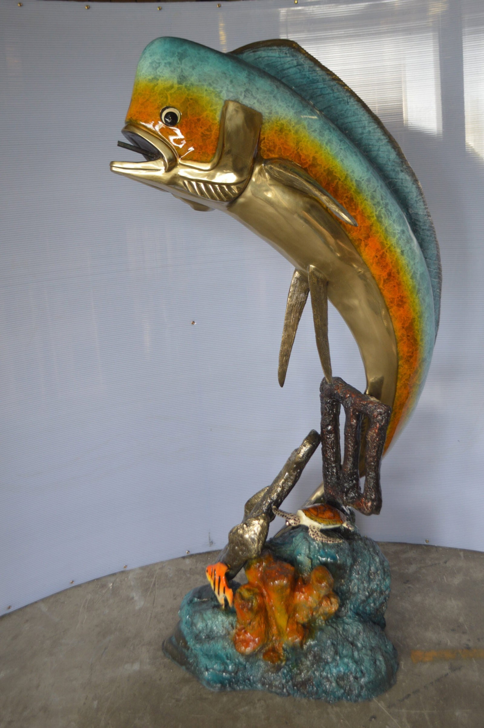Mahi Mahi -large Fish fountain Bronze Statue - Size: 30"L x 32"W x 69"H. - 10