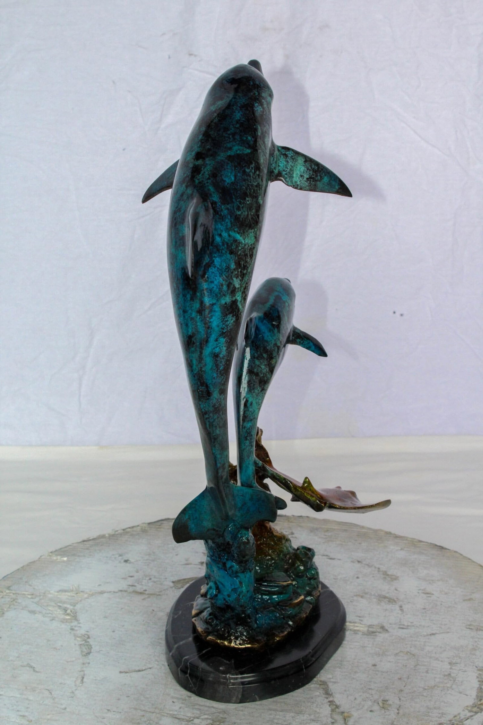 Enchanting Bronze Mermaid with Two Dolphins Statue – Handcrafted Lost Wax Sculpture with Marble - 10
