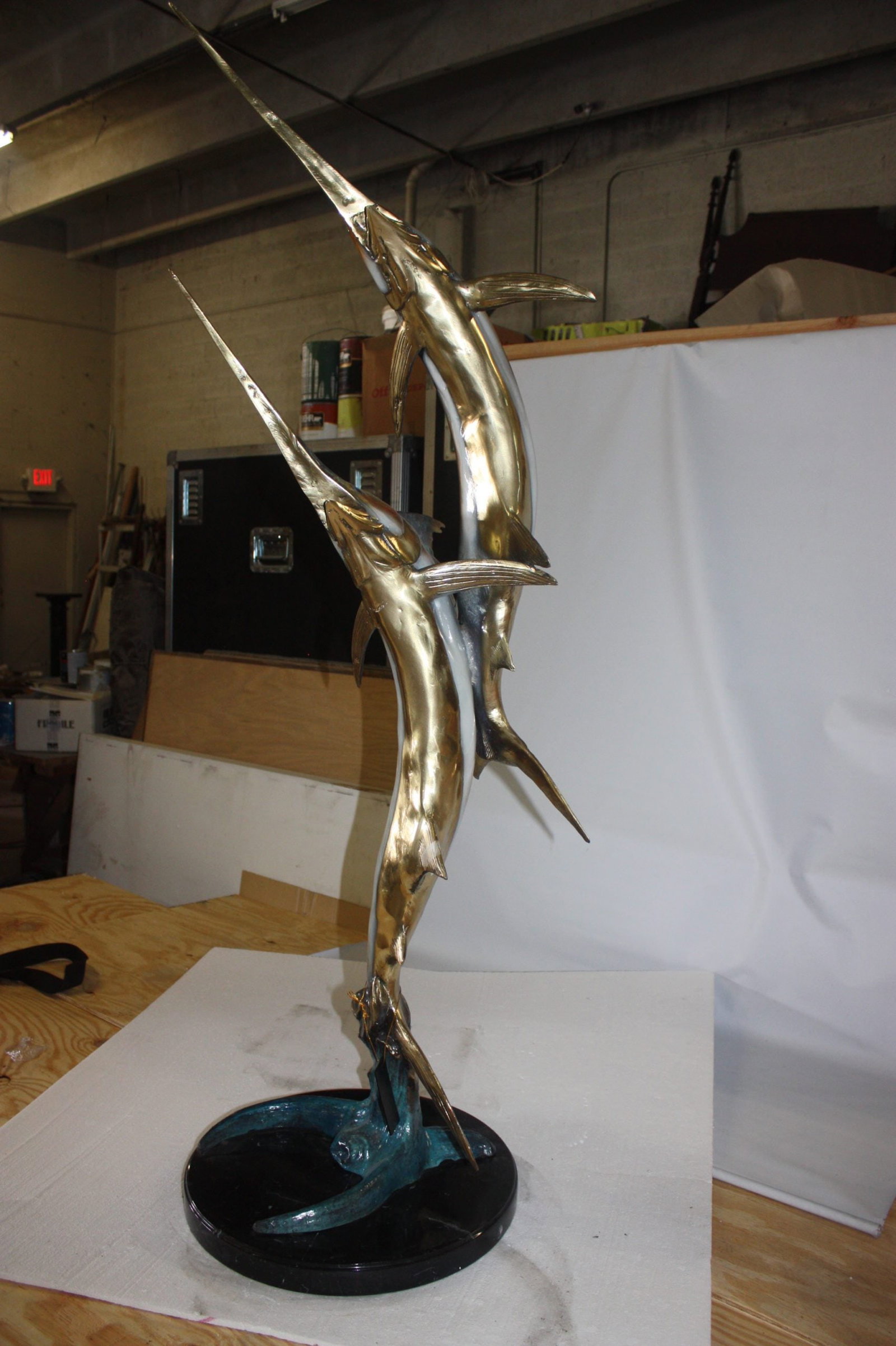 Two Sailfish 56"H Bronze Statue On A Marble Base - 12