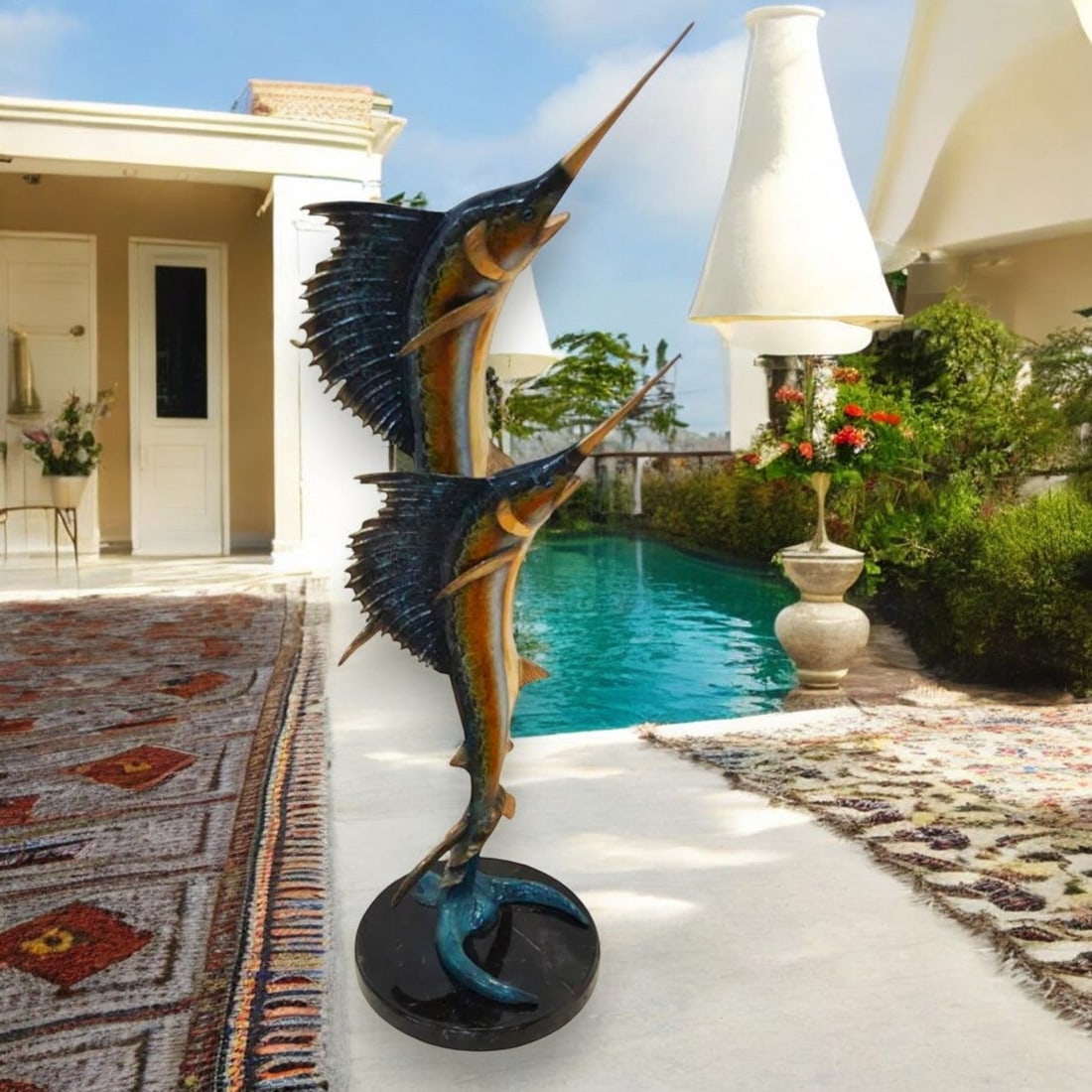 Two Sailfish 56"H Bronze Statue On A Marble Base - 3
