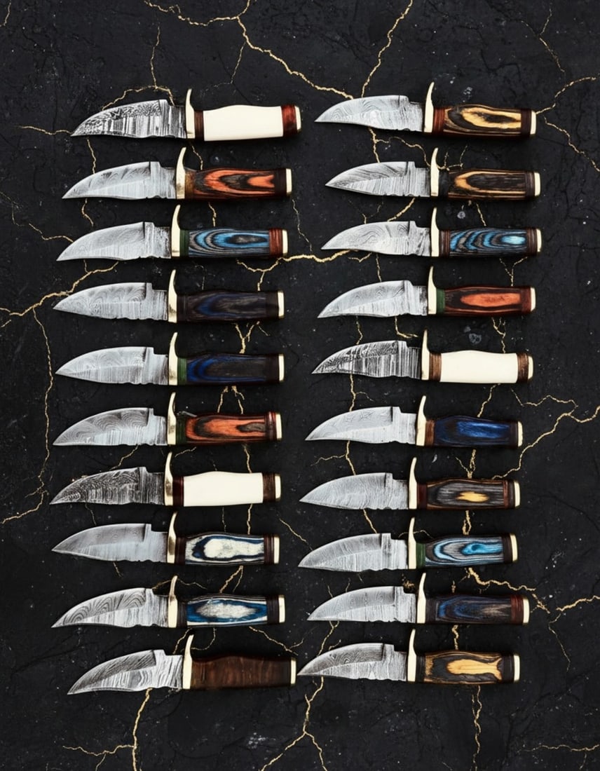 20pc Custom Handmade Damascus Steel 8" Hunting & Camping Knife Set USA Made - 3