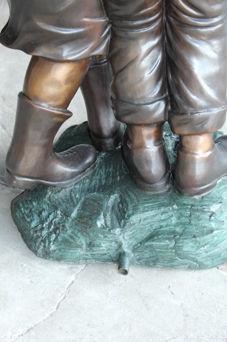 Two Kids Holding an Umbrella - Bronze Statue - Fountain - 30"L x 30"W x 52"H. - 10