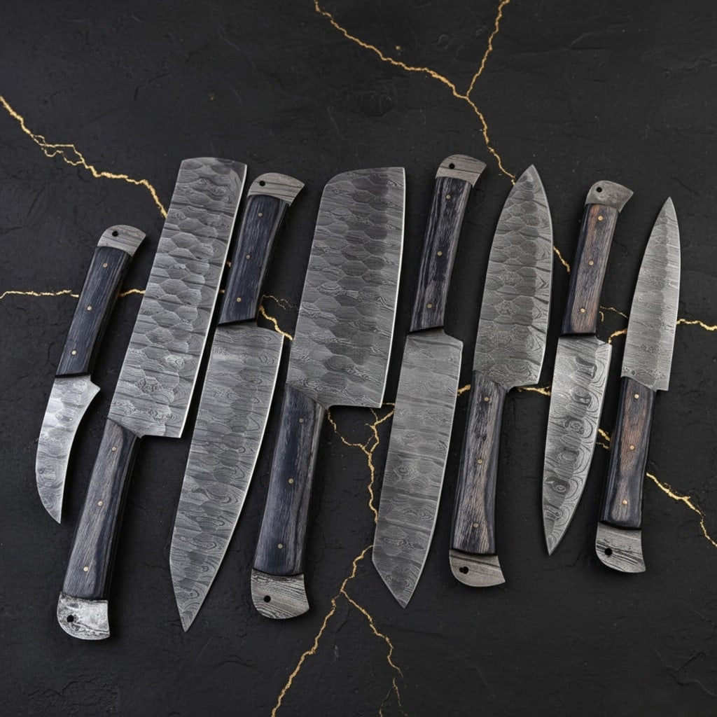 8pc Damascus Steel Kitchen Knife Set Custom Forged Pakkawood Handle Chef Cutlery - 2