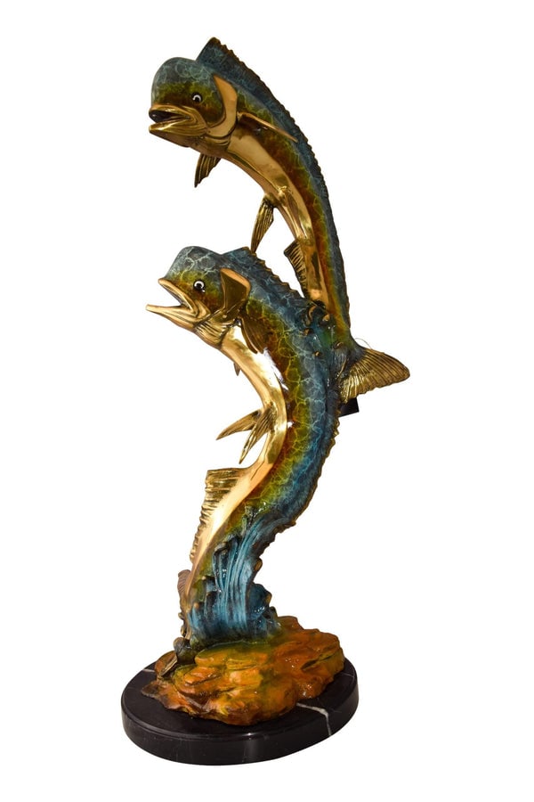 Impressive Pair of Dorado Mahi Mahi Fish Bronze Statue Size: 20" x 18" x 42"H (1 of 10)