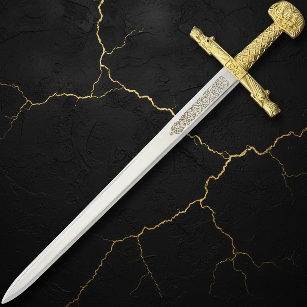 8" Miniature Medieval Short Sword Metal Alloy Desk Ornament Charlemagne Style: Title:8" Miniature Medieval Short Sword Metal Alloy Desk Ornament Charlemagne Style Description:This listing features an overall piece measuring 10.25 inches (26.04 cm) in length. The item is in new c
