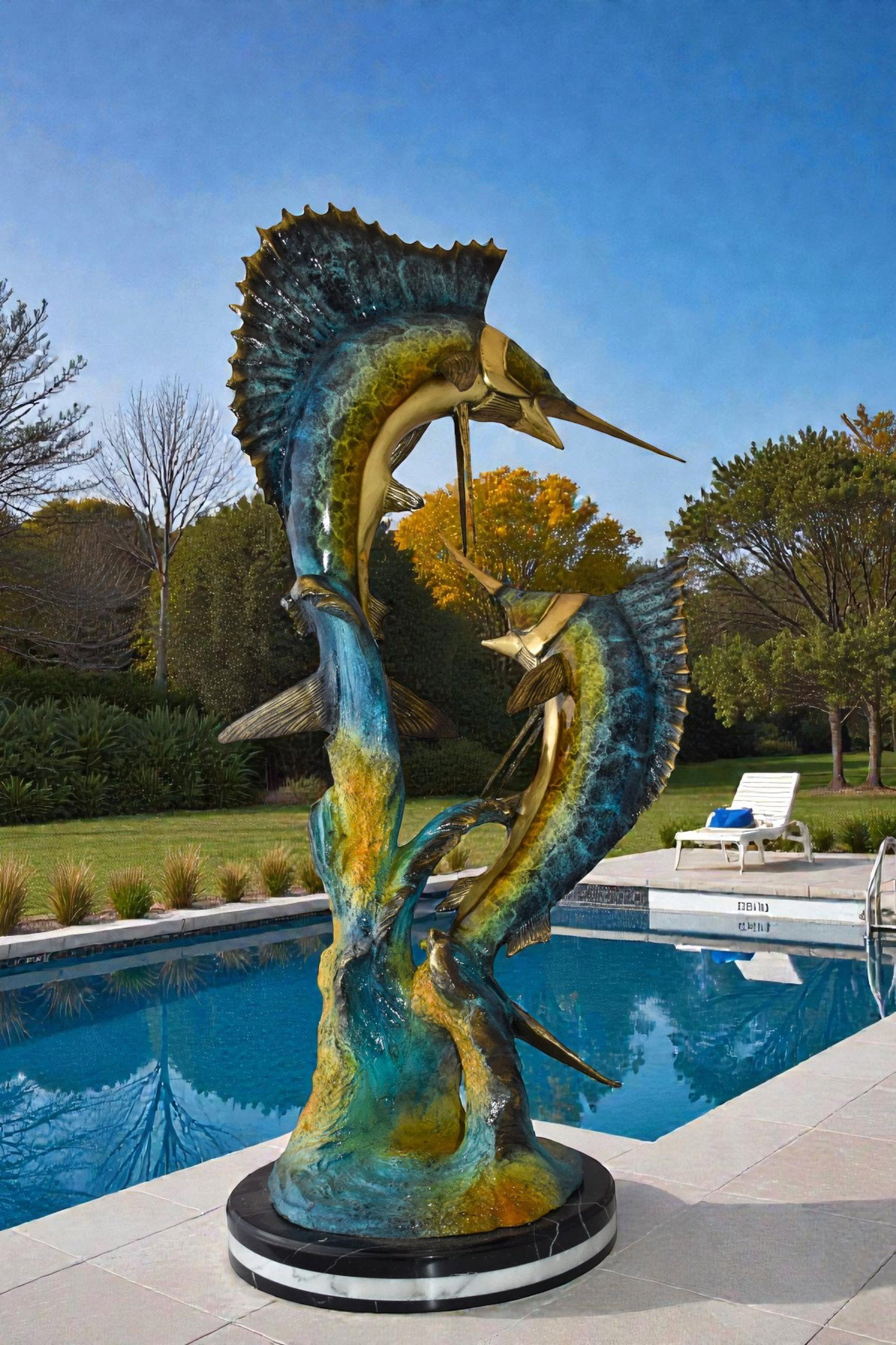 Set Of Intertwined Sailfish and Marlin Colored Bronze Statue 27" x 20" x 47"H - 2