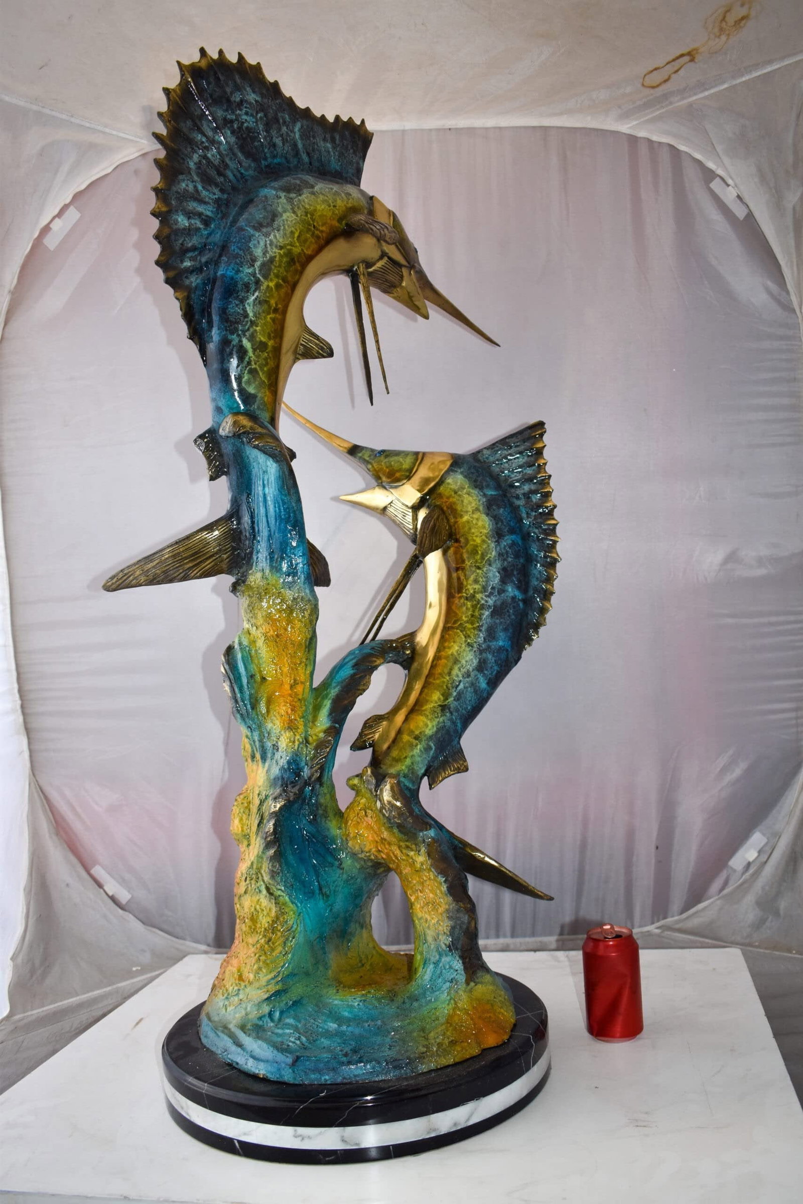 Set Of Intertwined Sailfish and Marlin Colored Bronze Statue 27" x 20" x 47"H - 5