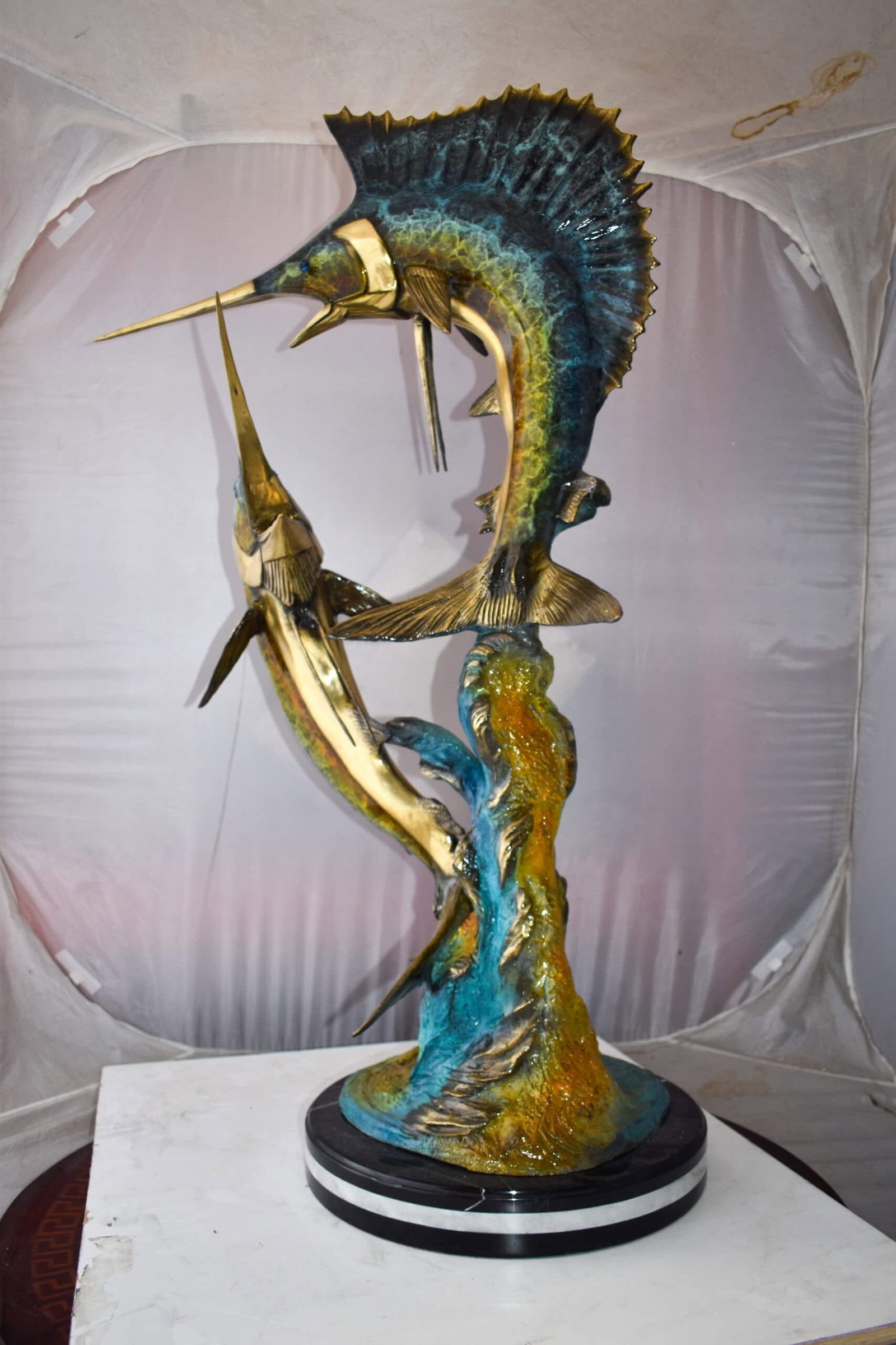 Set Of Intertwined Sailfish and Marlin Colored Bronze Statue 27" x 20" x 47"H - 8