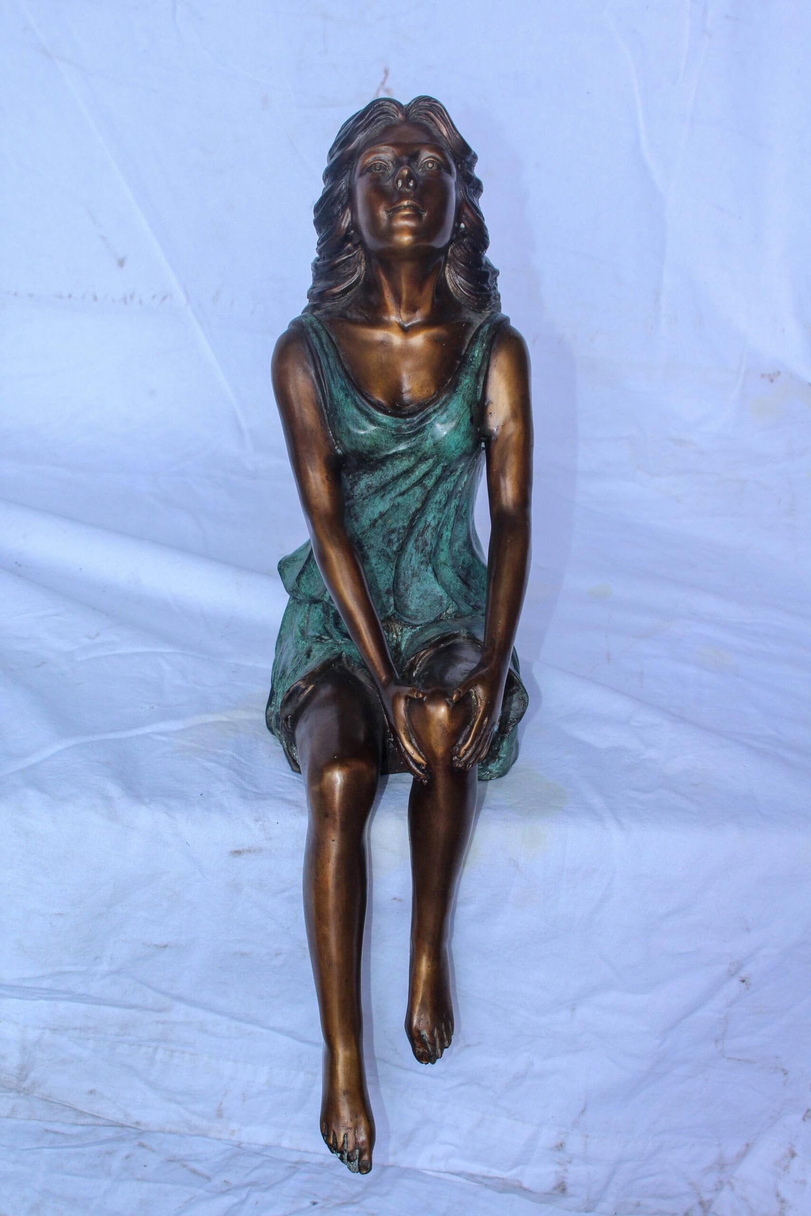 Graceful Young Woman Sitting on the Ledge Bronze Statue 13" x 7" x 23"H - 5