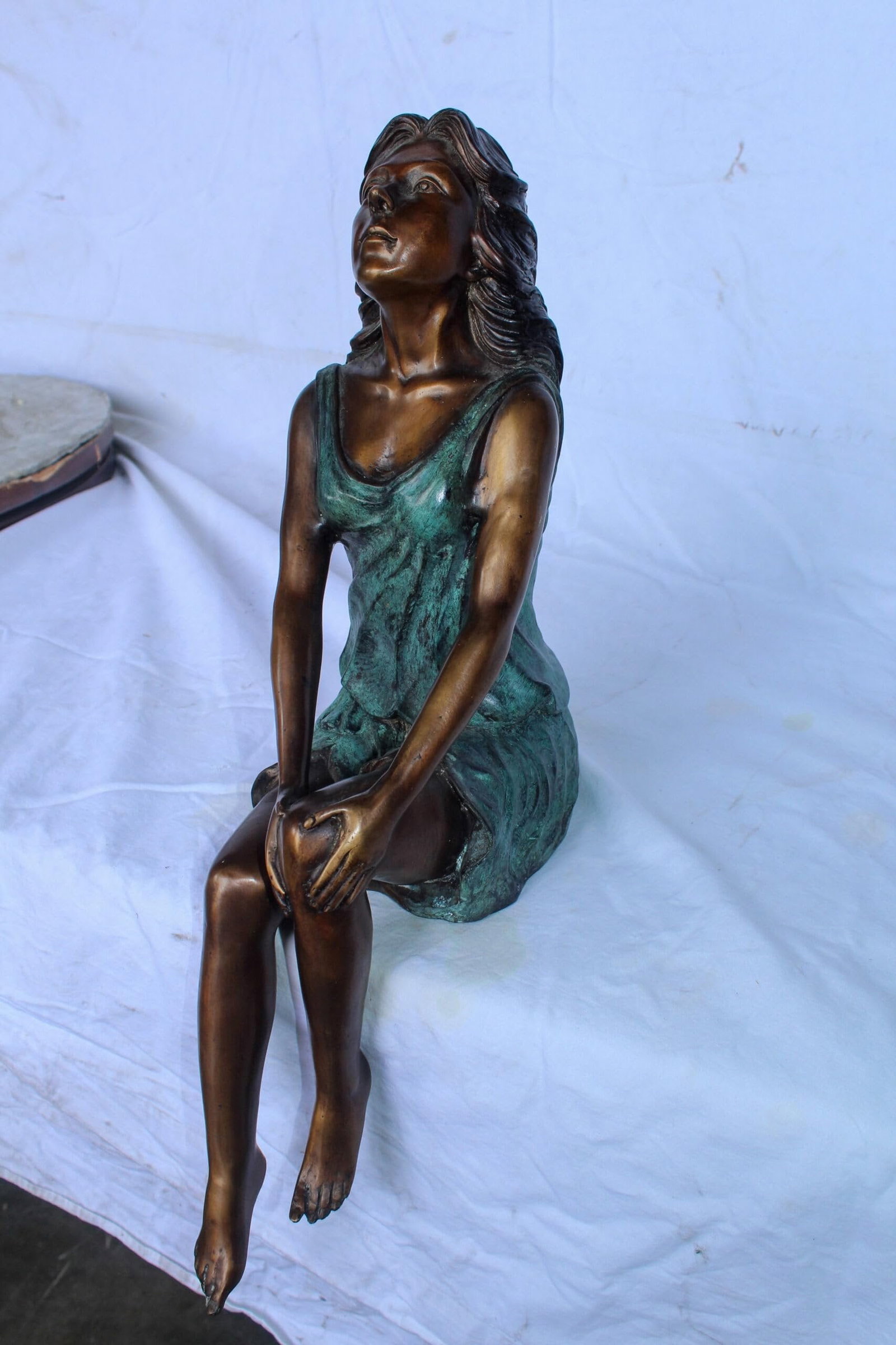 Graceful Young Woman Sitting on the Ledge Bronze Statue 13" x 7" x 23"H - 7