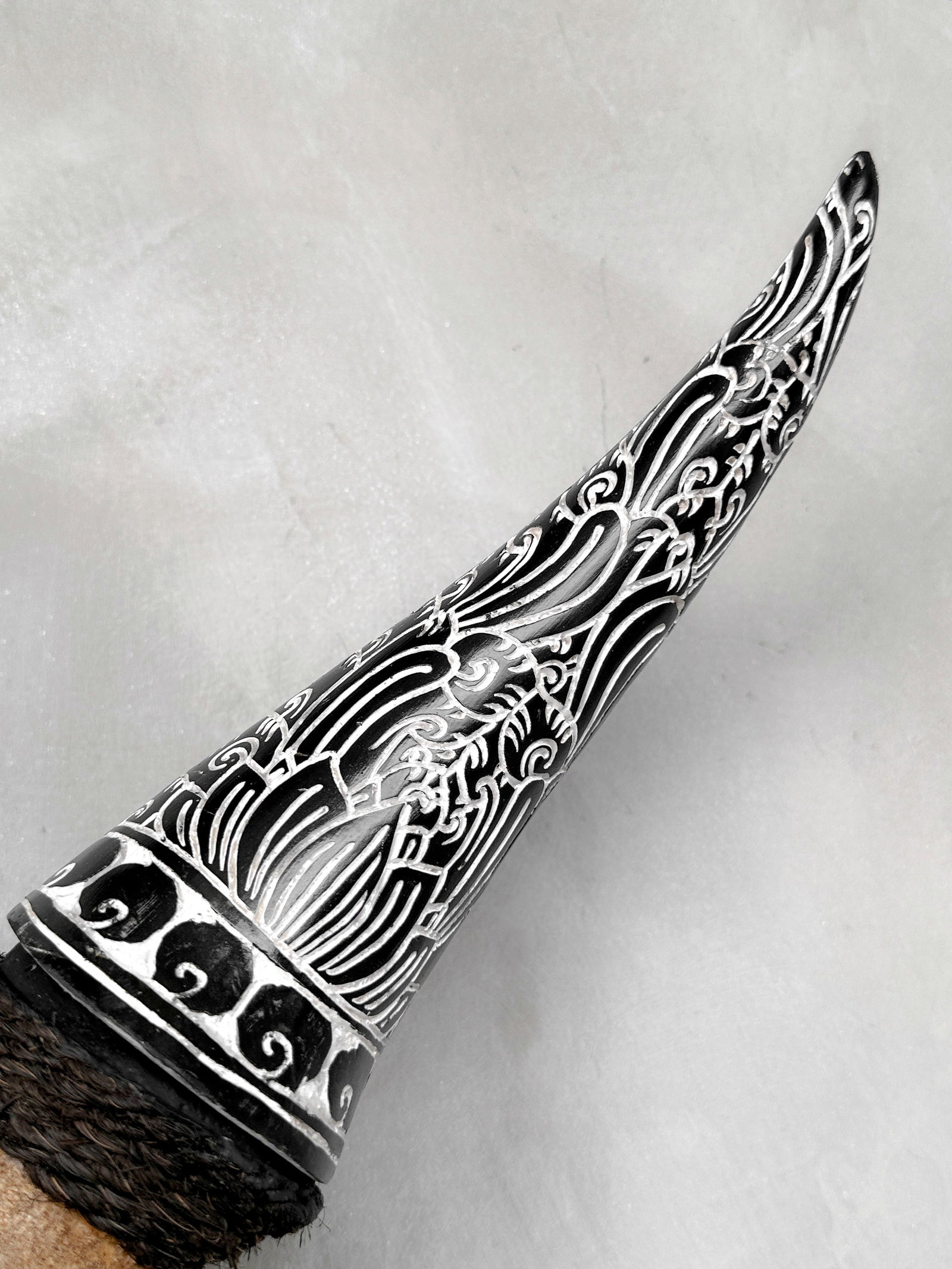 Brown cow skull carved horns - Flower mandala motif - 9