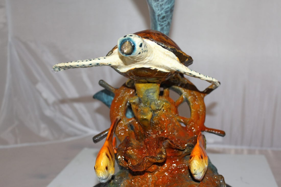 Dolphin turtle and 2 fish Bronze Statue - Size: 18"L x 16"W x 25"H. - 14