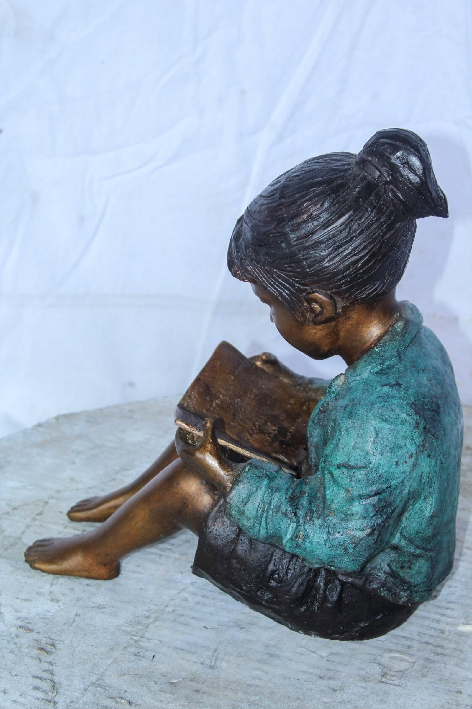 Charming Young Girl Sitting and Reading a Book Bronze Statue 11" x 8" x 12"H - 10