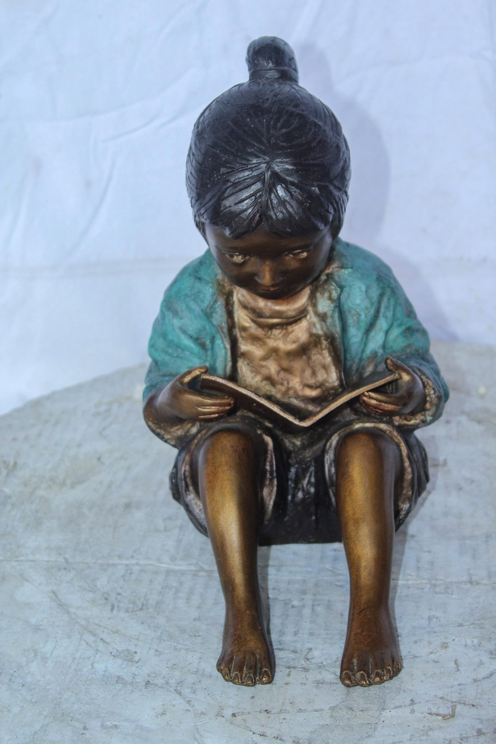 Charming Young Girl Sitting and Reading a Book Bronze Statue 11" x 8" x 12"H - 4