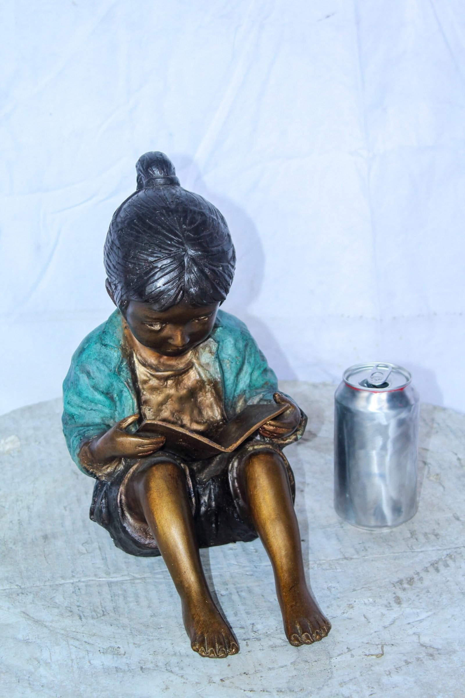 Charming Young Girl Sitting and Reading a Book Bronze Statue 11" x 8" x 12"H - 5