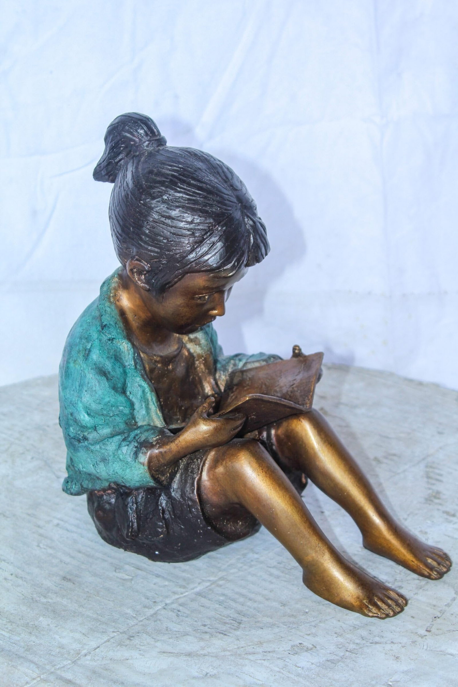 Charming Young Girl Sitting and Reading a Book Bronze Statue 11" x 8" x 12"H - 6