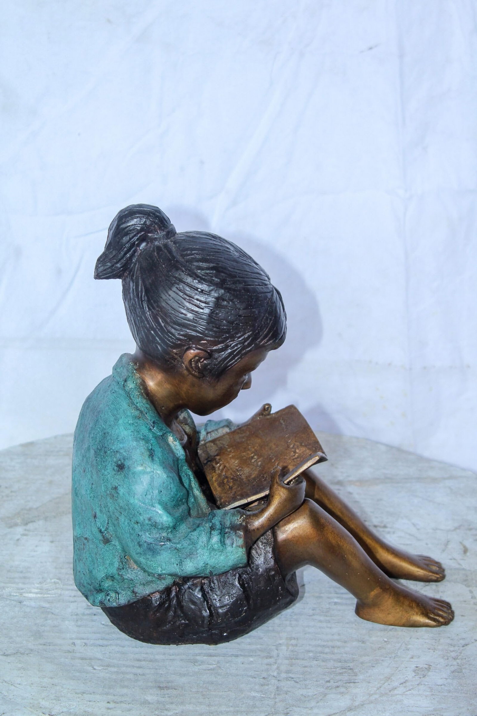 Charming Young Girl Sitting and Reading a Book Bronze Statue 11" x 8" x 12"H - 7