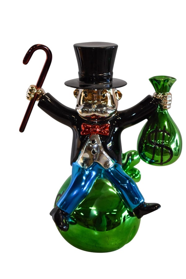 Joyous Monopoly Man Sitting on Money Bag Resin Statue 12" x 10" x 16"H: Title:Joyous Monopoly Man Sitting on Money Bag Resin Statue 12" x 10" x 16"H Description:This resin statue of a Monopoly Man happily sitting on a money bag embodies modernisn, creativity, and youth.