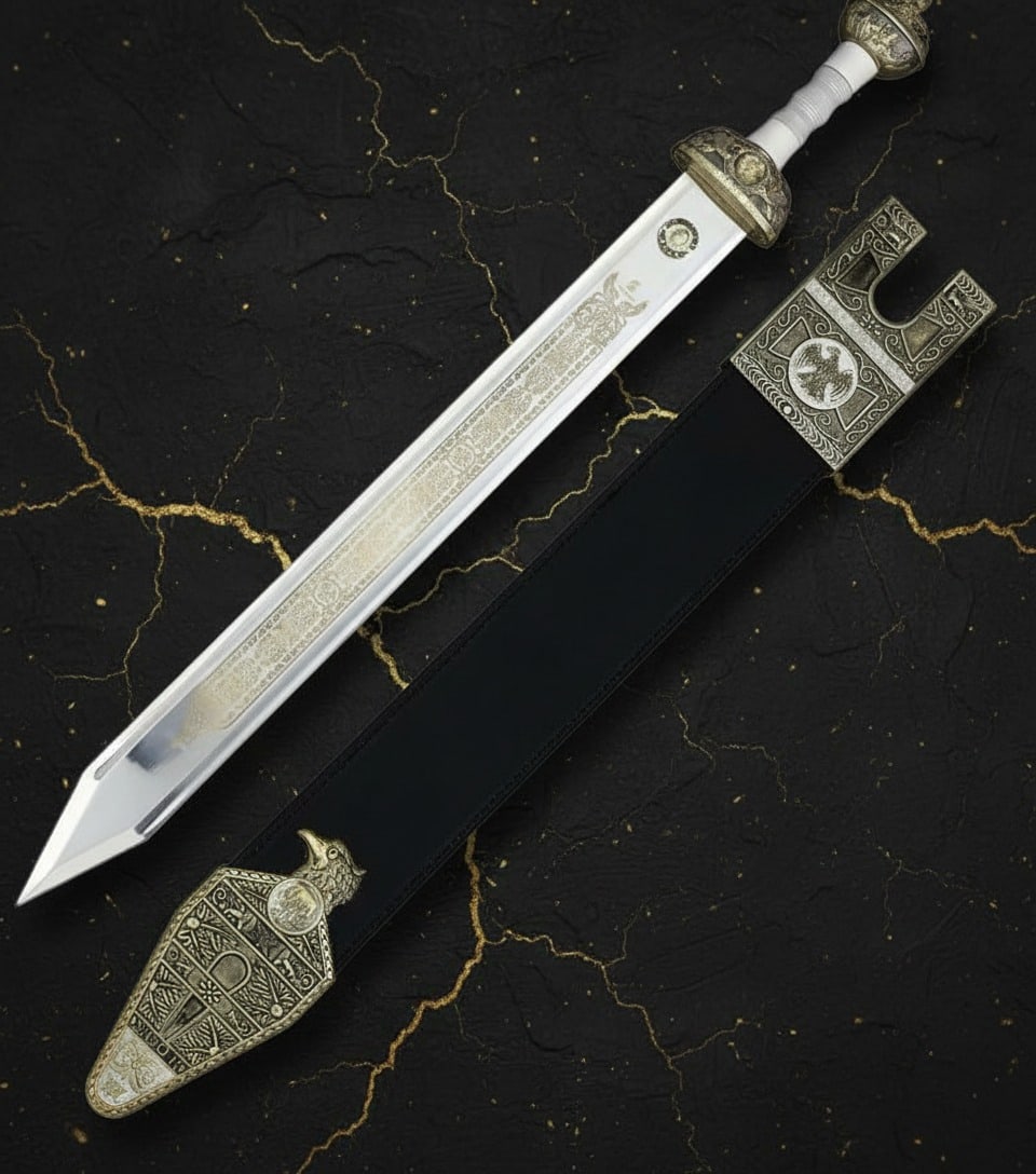 Decorative Gladiator Sword Stainless Steel Blade Wood Metal Handle Replica: Title:Decorative Gladiator Sword Stainless Steel Blade Wood Metal Handle Replica Description:This Gladius gladiator sword features a classic design and comes complete with a matching scabbard.