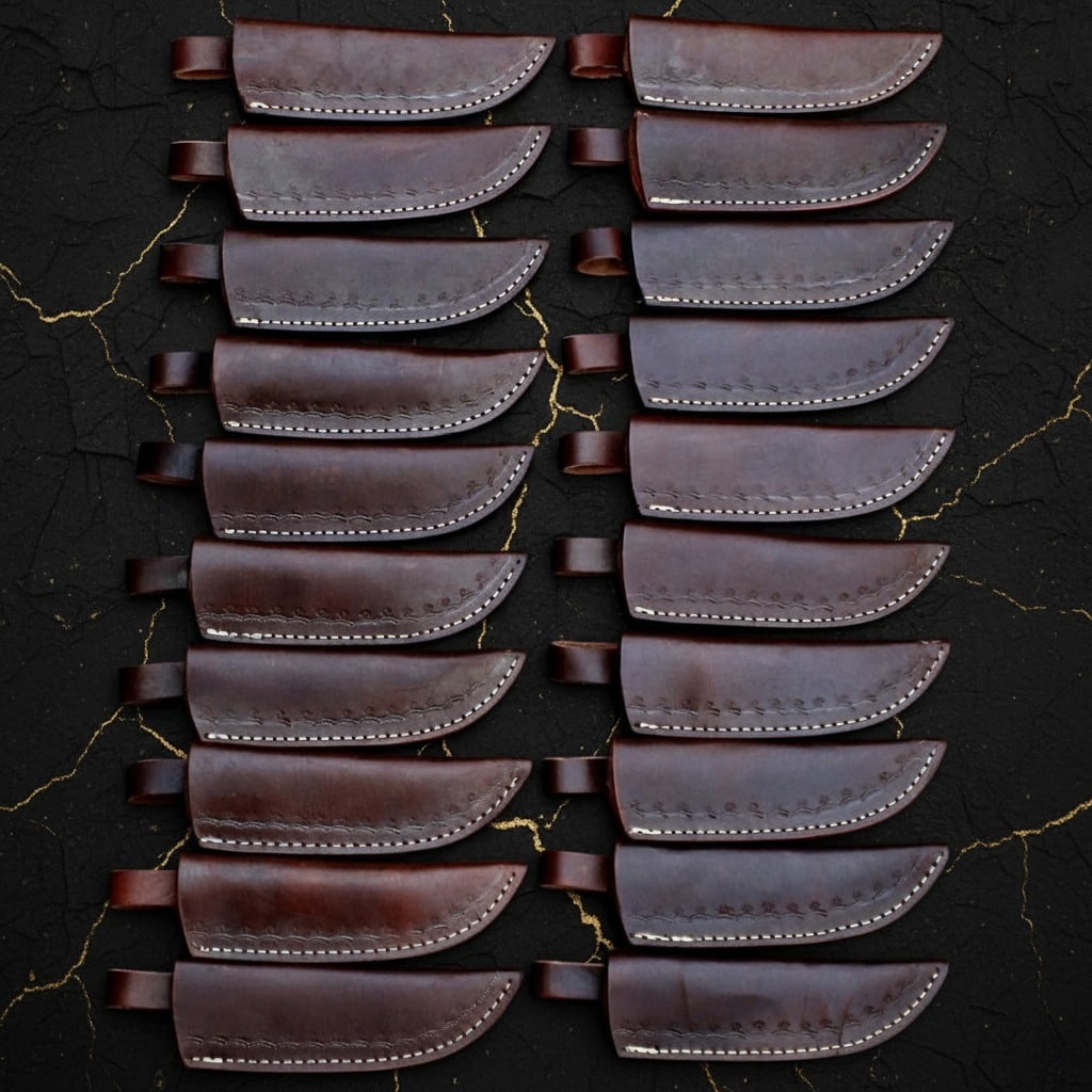 20pc 8" Handmade Damascus Steel Skinner Knife Set with Leather Sheaths - 3